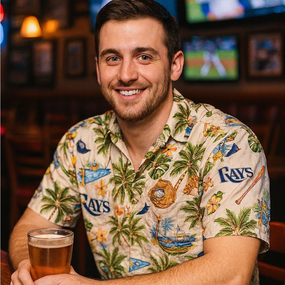 Reyn Spooner Rays Baseball Hawaiian Print Shirt Tampa Bay Rays MLB cotton